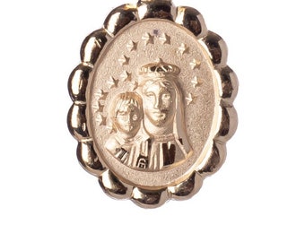 14k Gold medal Virgen del Carmen, Virgin with baby jesus gold filled necklace, Our Lady of Mount Carmel charm pendant dainty flower oval