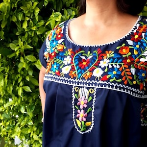 Navy Blue Mexican Embroidery Dress Mexican Embroidered Plus - Etsy