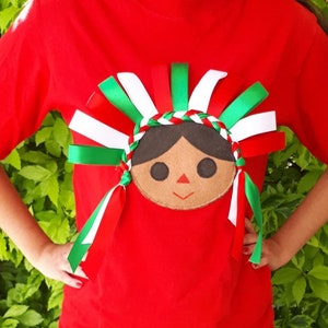 Mexico red T-shirt, Frida blouse M size 38' T-shirt, Mexican doll, maria muñeca tshirt, lele doll Tshirt, brown proud Chicana t-shirt top