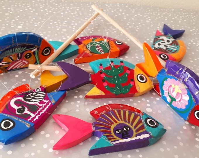 7 Wood Fish Mobile Wood Fish Folk Art Mermaid Baby Mobile Etsy