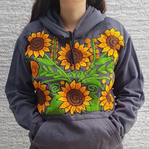 Sunflower Embroidery Hoodie - Etsy