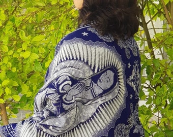 Virgen de Guadalupe rebozo, Virgin Mary woven fabric, Our Lady Guadalupe sarape blanket, Virgen Guadalupe shawl wrap scarf, Mexico blanket