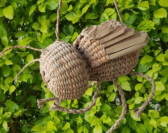 Bee straw bag, Mexican woven palm bag, Insect fly bug palm wicker bag, Mexico beach, Vintage wicker animal, Small Rattan summer bag Firefly