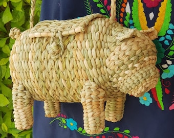 Bulldog bag, Dog wicker bag, Dog palm bag, Mexican straw woven bag, Mexico palm Rattan bag, Animal shape French English bulldog bag