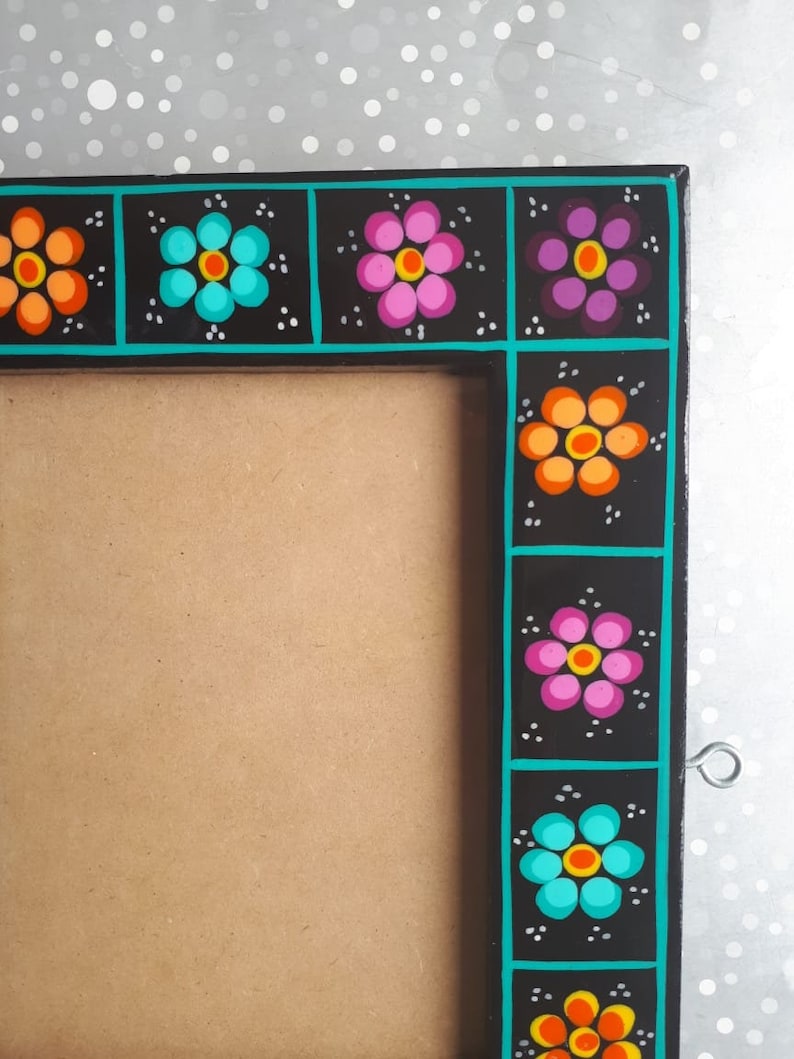 black flowers photo frame Mexican photo frame Mexican Portrait talavera tile Mexico family picture frame Mexican talavera photo frame