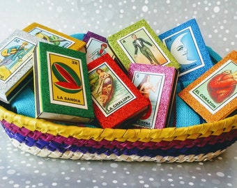 Wedding Favors Mexican Loteria Glitter Matchbox, Loteria matches candy box, Party supply Candy boxes, Birthday, Bridal shower, Cinco de Mayo