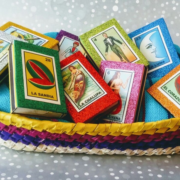 Favores de boda Loteria Mexicana Glitter Matchbox, Loteria coincide con caja de dulces, Suministros para fiestas Cajas de dulces, Cumpleaños, Despedida de soltera, Cinco de Mayo