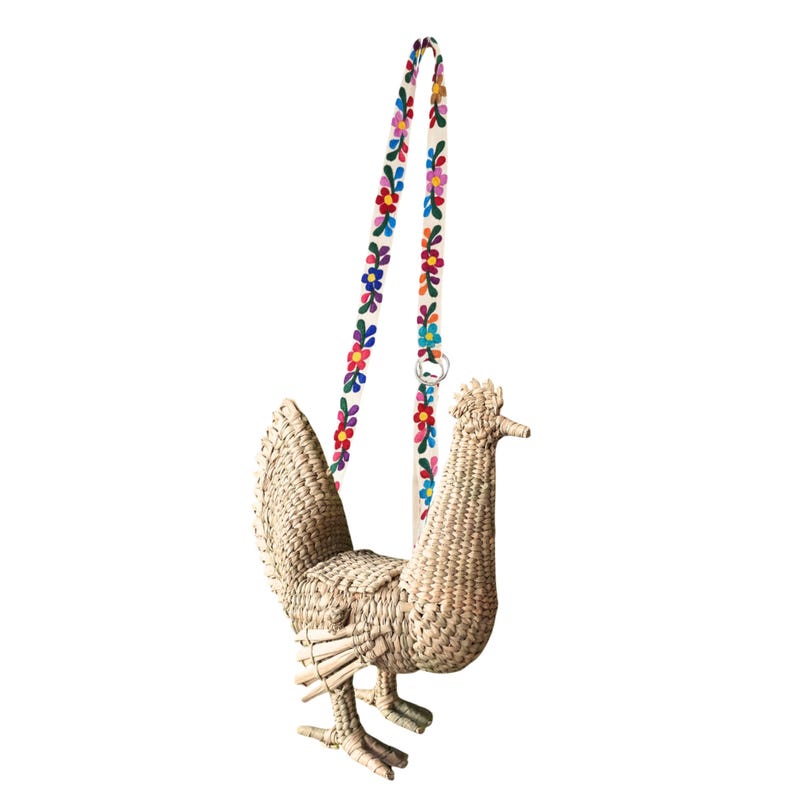 Chicken cock wicker bag, Mexican Rattan hen bag, Mexican straw Rooster bag, Vintage wicker bag, Knit bird palm bag, palm straw chicken bag image 15