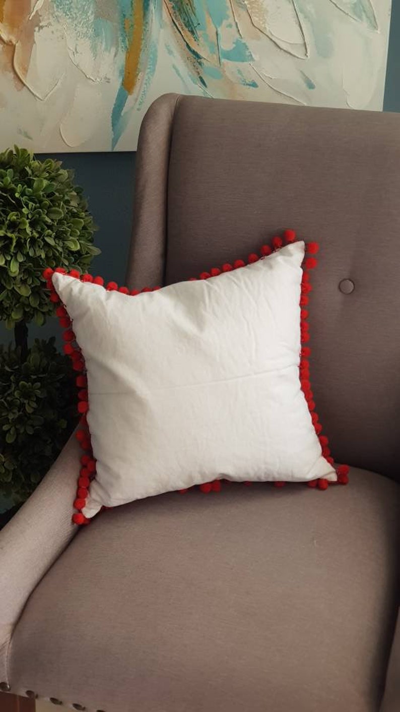 Mexico embroidery colorful pillow cover, Mexican red pompom tassel sofa cushion cover, Bed Throw Pillow, vintage flowers embroidered rainbow bild 10