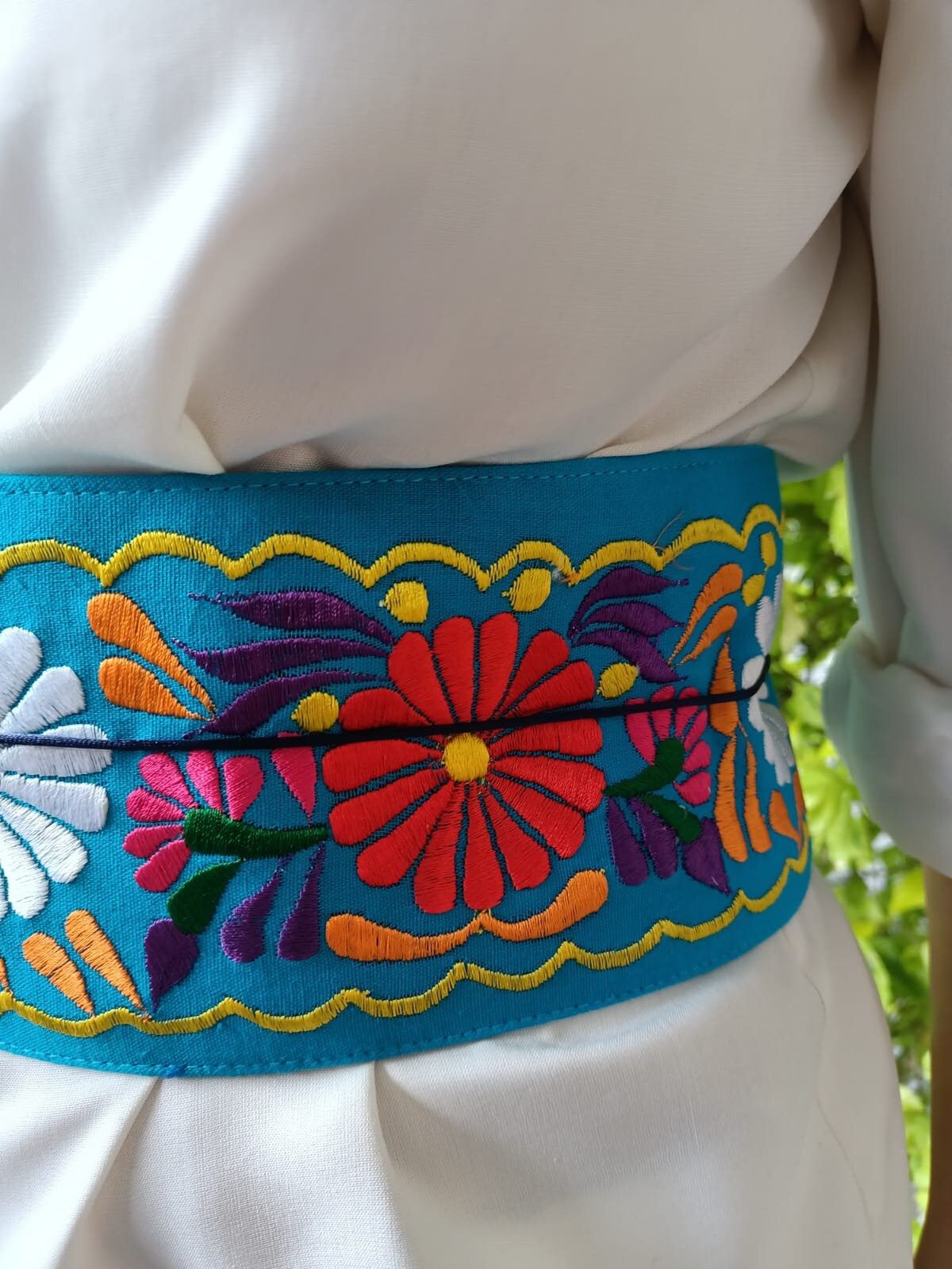 Embroidered Floral Canvas Belt Blue Boho Artisan Style Colorful Flowers Boho Blue Belt - Etsy main image 2