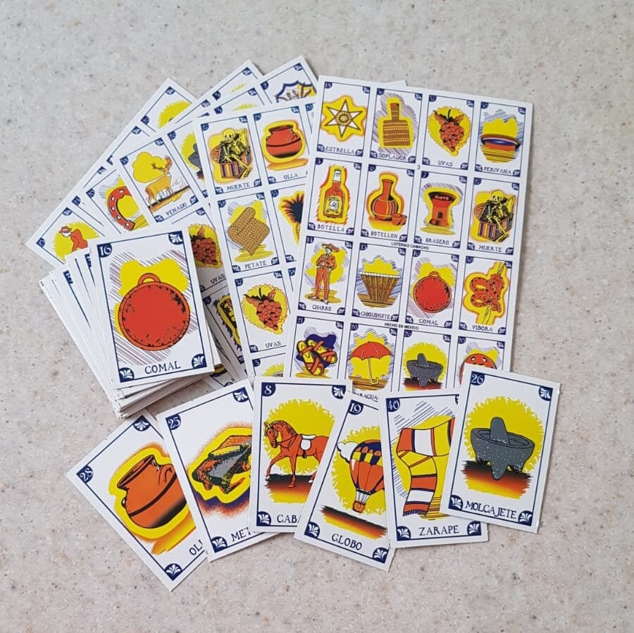 Mexican vintage Loteria Game, cinco de mayo game, mexico fiesta bingo (10 players), Learn and Teach Spanish, Birthday Party game, May 5