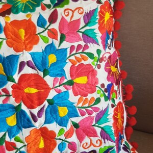 Mexico embroidery colorful pillow cover, Mexican red pompom tassel sofa cushion cover, Bed Throw Pillow, vintage flowers embroidered rainbow bild 7