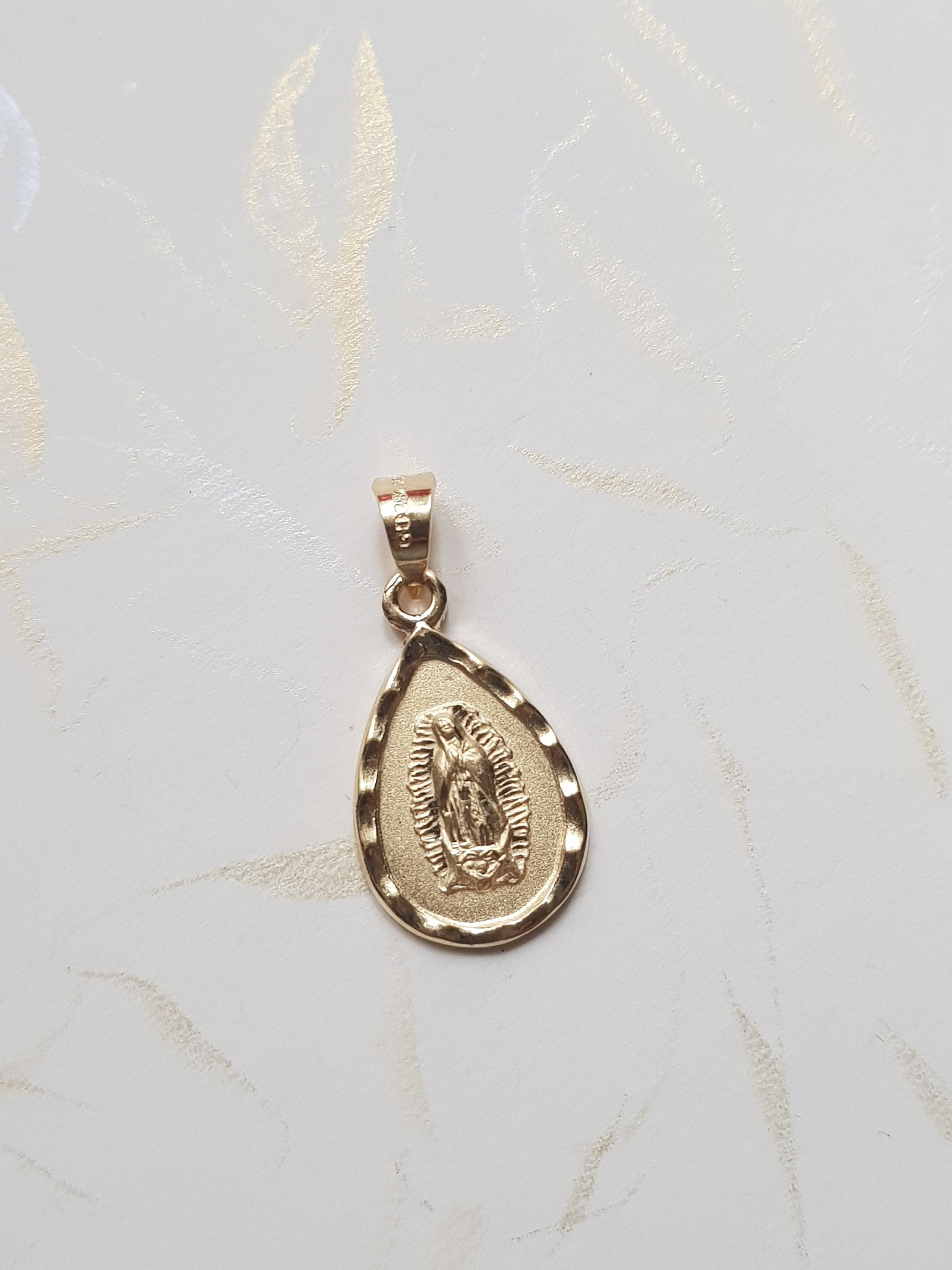 14K Matte Gold Virgen Guadalupe Pendant 