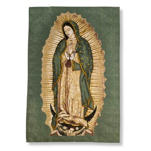 Virgen Guadalupe fabric canva wall tapestry, Guadalupe virgin bandana Handkerchief, Our Lady Guadalupe paliacate fabric tissue shawl scarf