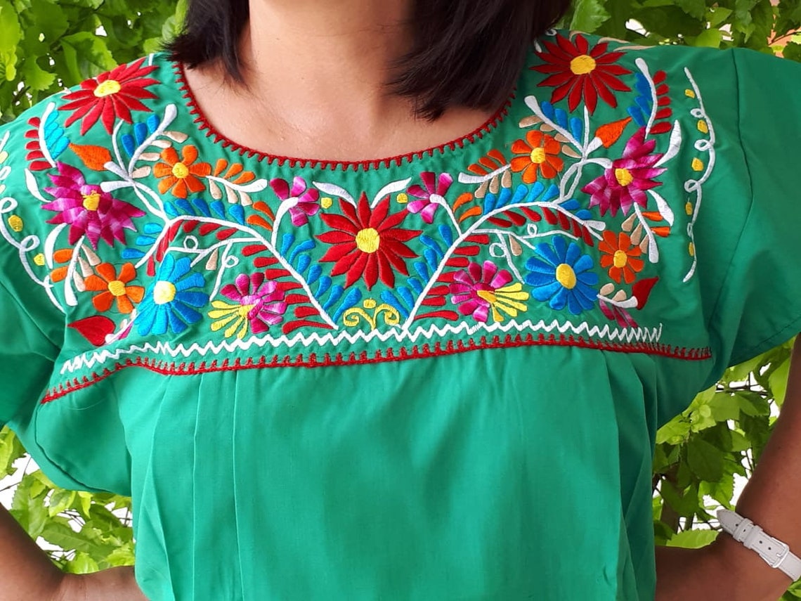 Mexican Green Blouse Mexican Plus Size Blouse Embroidered - Etsy