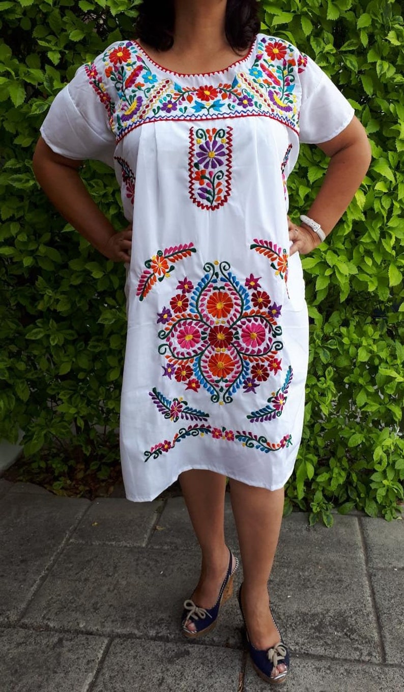 Embroidered plus size Mexican Dress White mexican XL dress Etsy