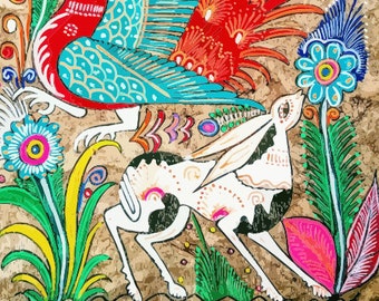 メキシコの鳥のプリント、アレブリヘのプリントの民芸品、アマテ