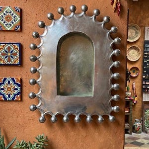 Mexican Chromed Silver Metal Nicho Picture Frame Wall Decor Handmade Tin Rustic Art Boho Home Decor