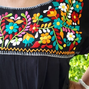 Mexican Embroidery Blouse, Mexican Black Blouse, Mexican Embroidered ...