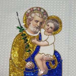 Parche de lentejuelas del Niño Jesús de San José, San José y el Niño Jesús, Santo Niño Jesús y José, Parche del Niño Jesús, Milagro Corazón Corazon Católico