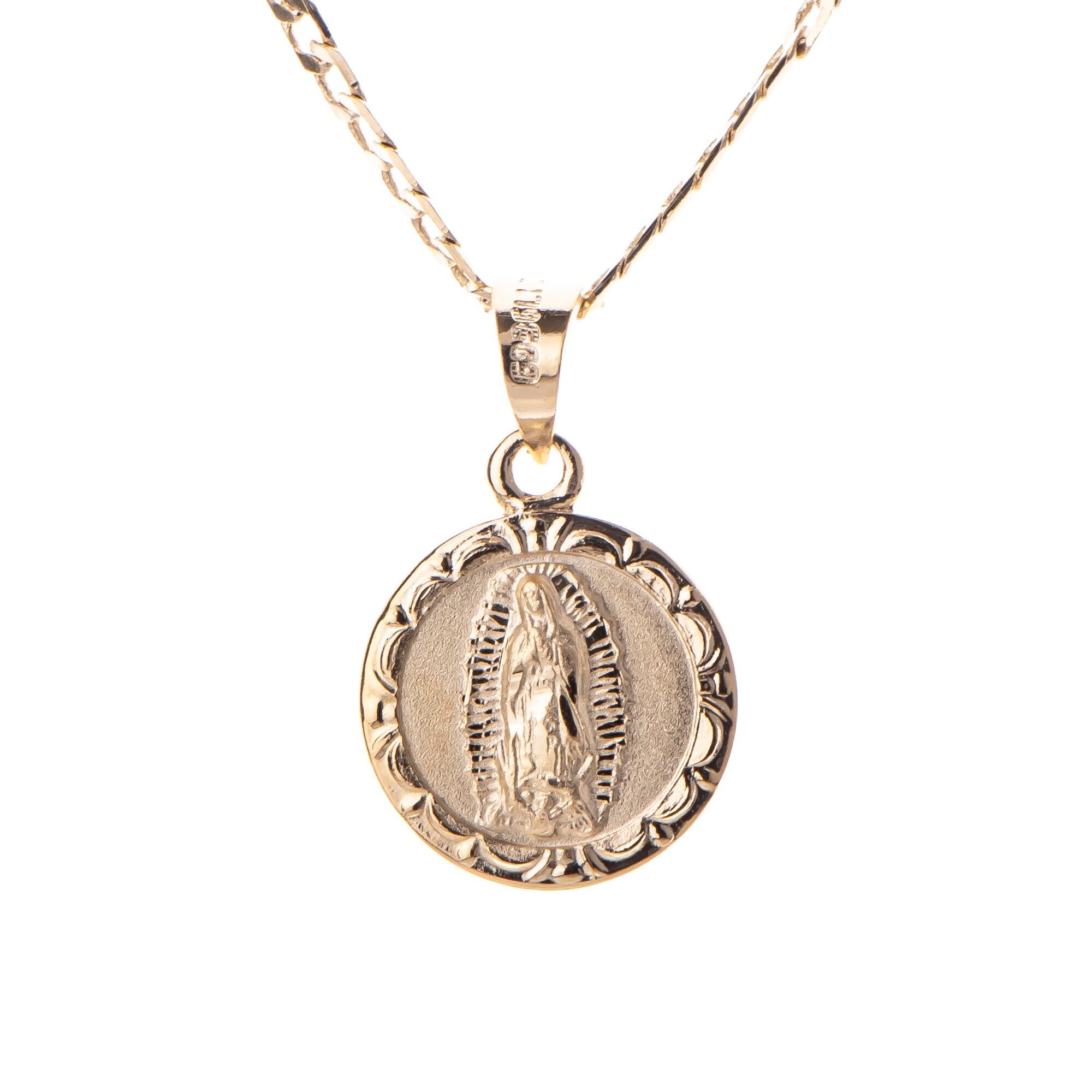 14k Gold Virgen De Guadalupe Medal, Our Lady Holy Mary 14k Gold Virgen De Guadalupe Medal, Our Lady Holy Mary