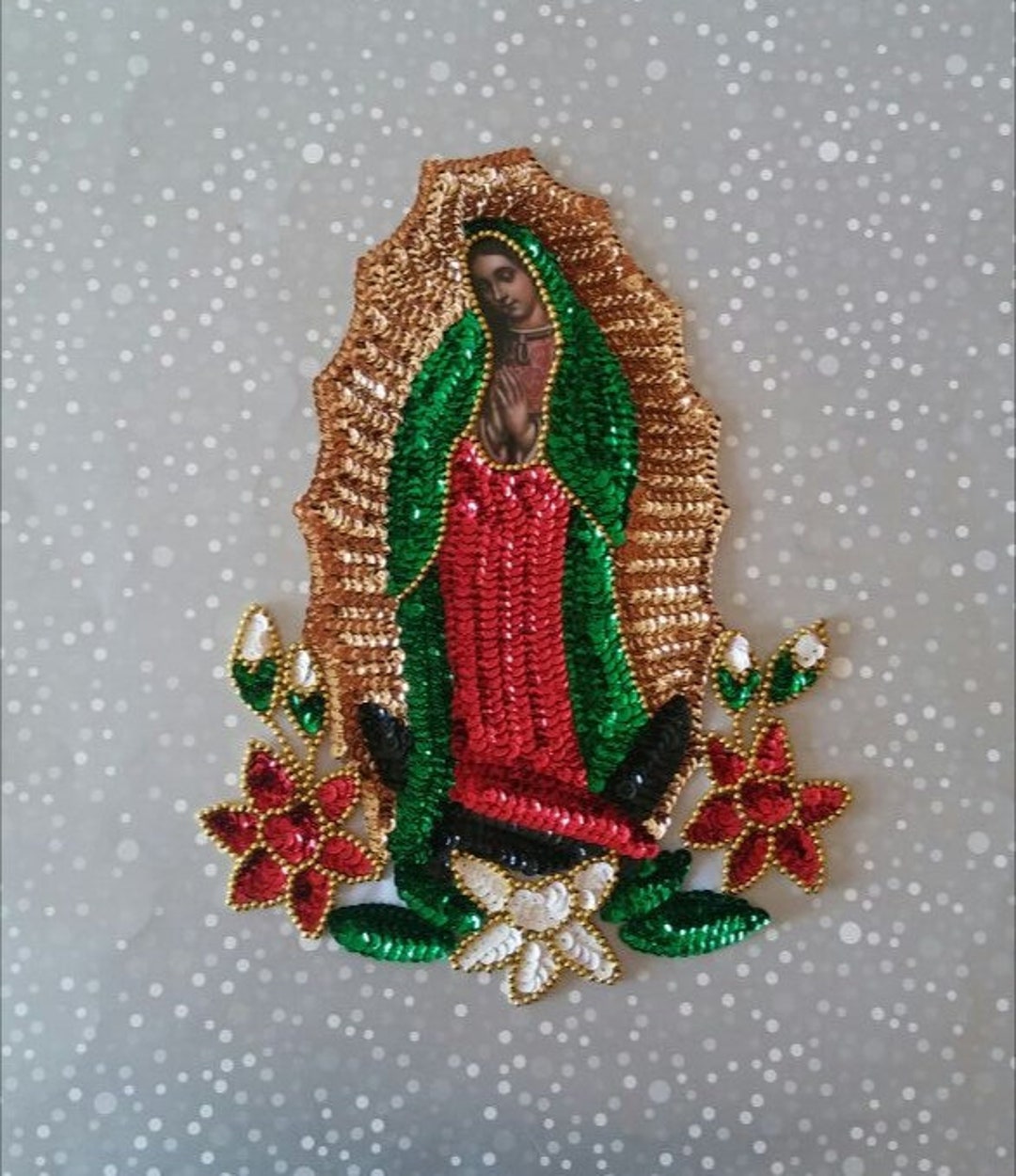 Parche Virgen de Guadalupe, Aplique de Lentejuelas de Nuestra