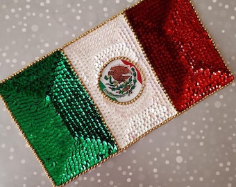 Mexico flag patch, Mexican flag sequin embellishment, bandera mexico, Mexican flag applique, Flag Patch Sew On, Mexican denim jacket patch