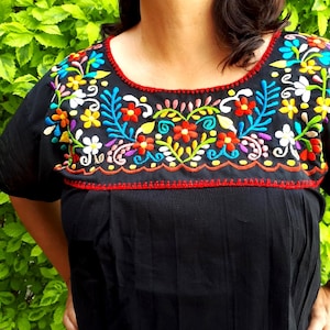 Mexican Embroidery Blouse Mexican Black Blouse Mexican - Etsy