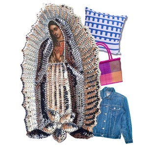 Silver Virgen de Guadalupe patch, deluxe metal our Lady Guadalupe Sequin Applique, Guadalupe virgin jacket, Virgencita patch denim jacket