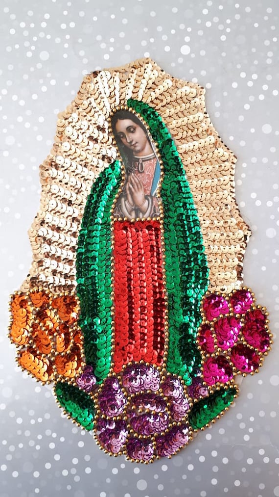 Our Lady of Guadalupe Virgen de Guadalupe Sequin Sew-On Applique 12/"X8.5/" Patch