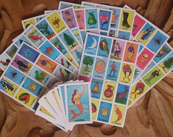 Mexican Loteria Bingo Game (10 players)(Translated Lyric Song Included), Learn Spanish words, Birthday, Party game, Storage envelope include