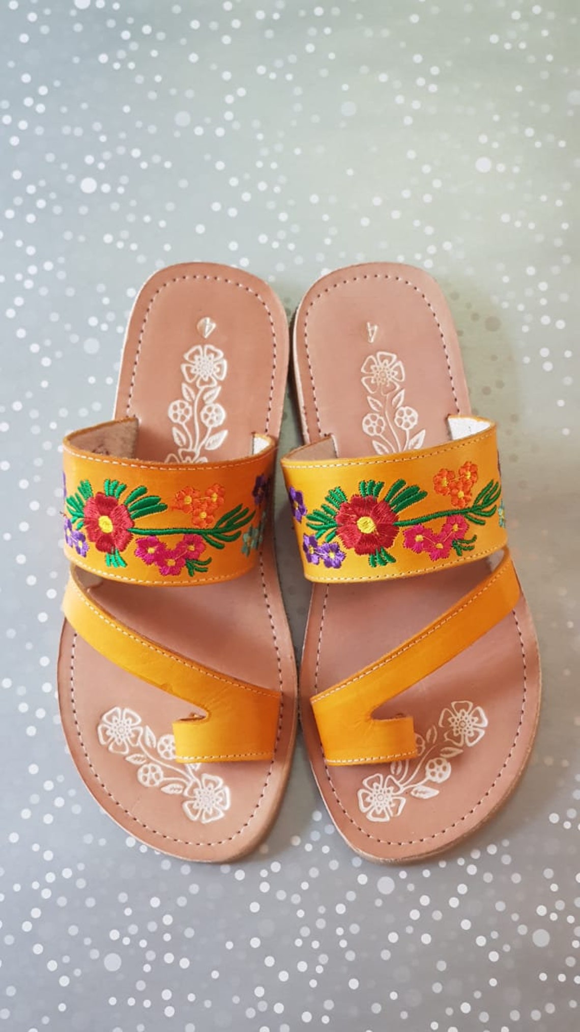 Mexican Orange Sandals Mexico Flower Embroidered Sandals US 8 | Etsy