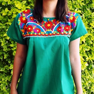 Mexican Green Blouse, Mexican Plus Size Blouse, Embroidered Mexican Top ...