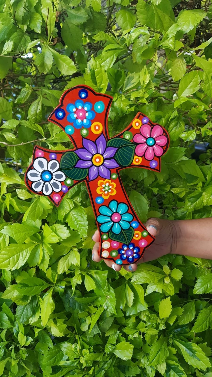 sacred heart cross Mexican flower wood Cross Milagro cross Mexican painted flower Mexican Flower Cross Mexican flower Wall Art Cross