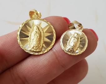 14K Gold Guadalupe Round Medal, Virgen Guadalupe Pendant 14K Gold Guadalupe Round Medal, Virgen Guadalupe Pendant
