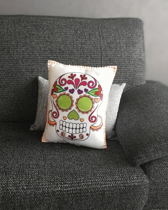 Sugar Skull Pillow Day Of The Dead Catrina Mexican Sugar Etsy