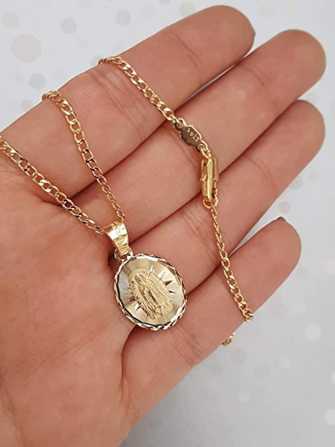14K ゴールド グアダルーペ聖母楕円形メダル、聖母グアダルーペ 14K ゴールド グアダルーペ聖母楕円形メダル、聖母グアダルーペ
