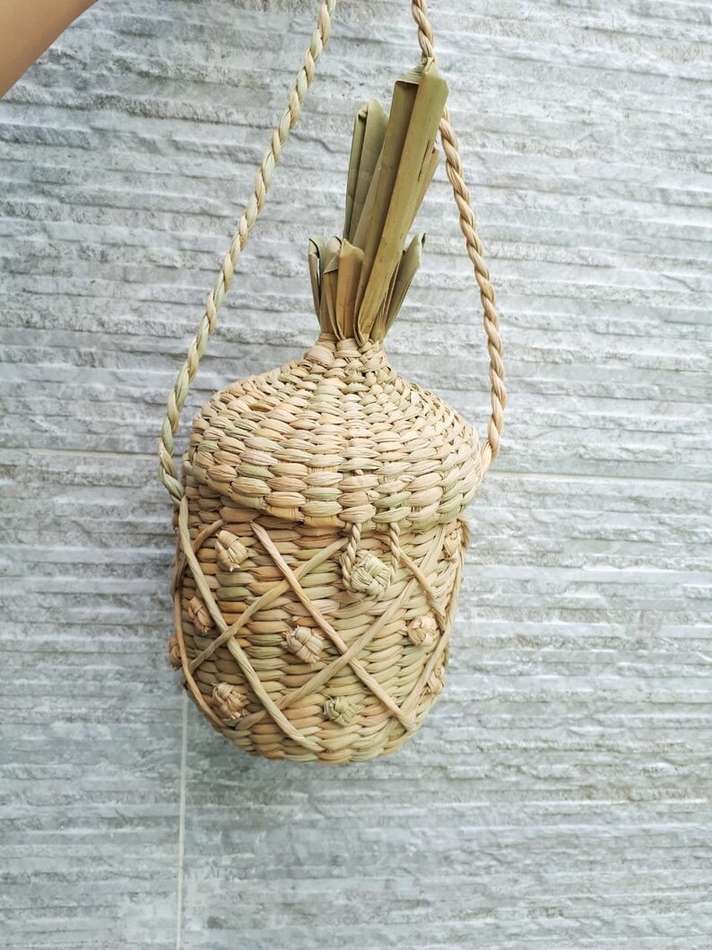 Pineapple wicker bag, Pineapple Rattan bag, Pineapple Wicker Basket Handbag, Pineapple straw purse, Vintage wicker bag, Fruit Crossbody bag 