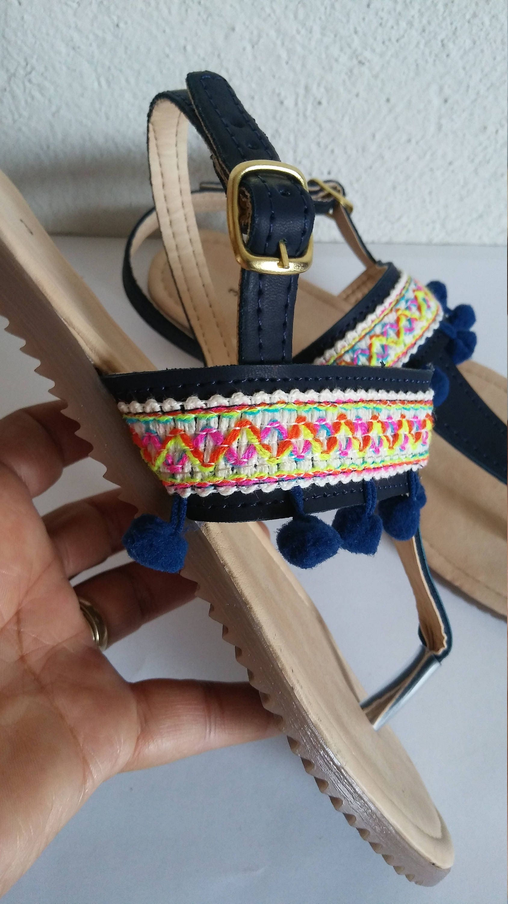 Mexican Sandals Mexican Shoes Huaraches US 7 and 8 Pompom - Etsy