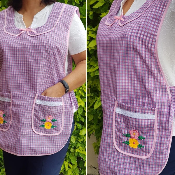 Mexican Kitchen Apron, floral embroidery pocket, Cooking apron Pinafore, Kitchen Smock, Cinco de Mayo apron, Mexico embroidered M and L size