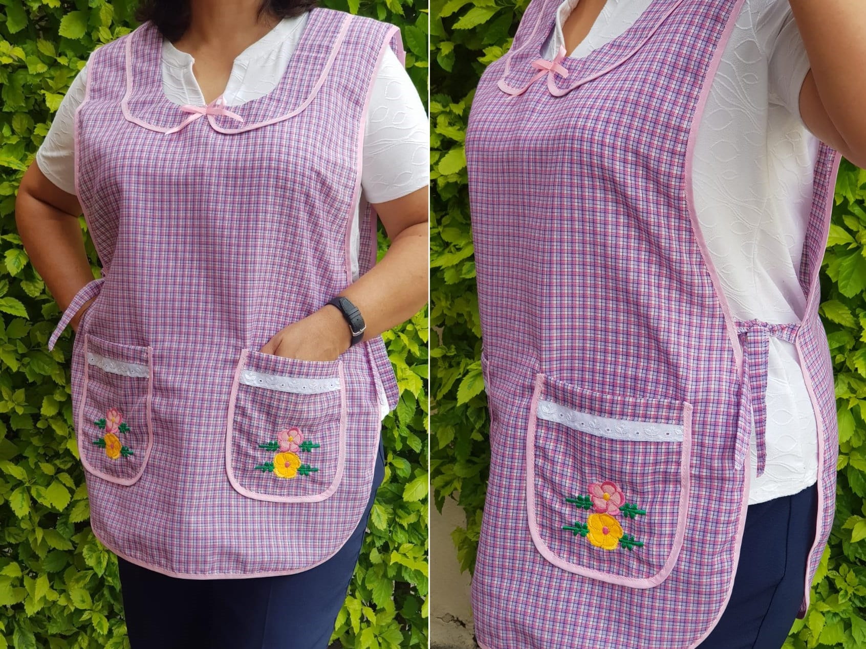 Mexican Kitchen Apron Floral Embroidery Pocket Cooking Apron