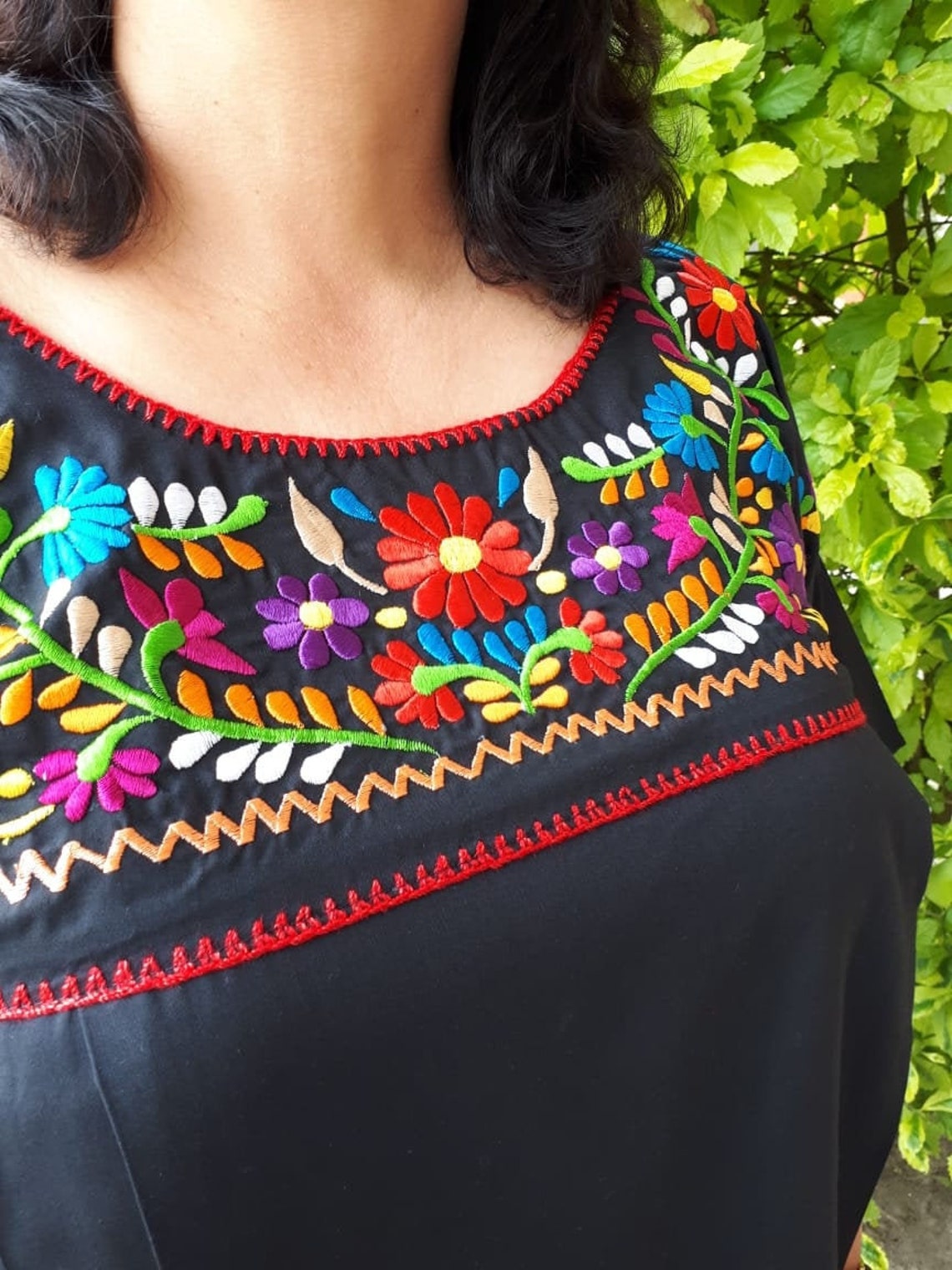 Mexican Embroidery Blouse Mexican Black Plus Size Blouse | Etsy