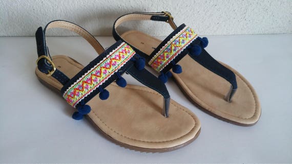 Mexican Sandals Mexican Shoes Huaraches US 7 and 8 Pompom - Etsy