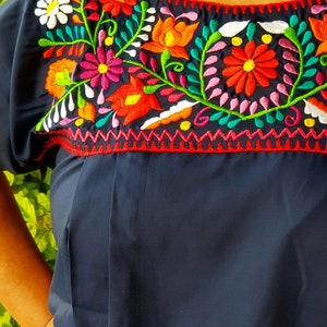 Navy Blue Mexican Blouse Mexican Embroidered Top Inclusive - Etsy