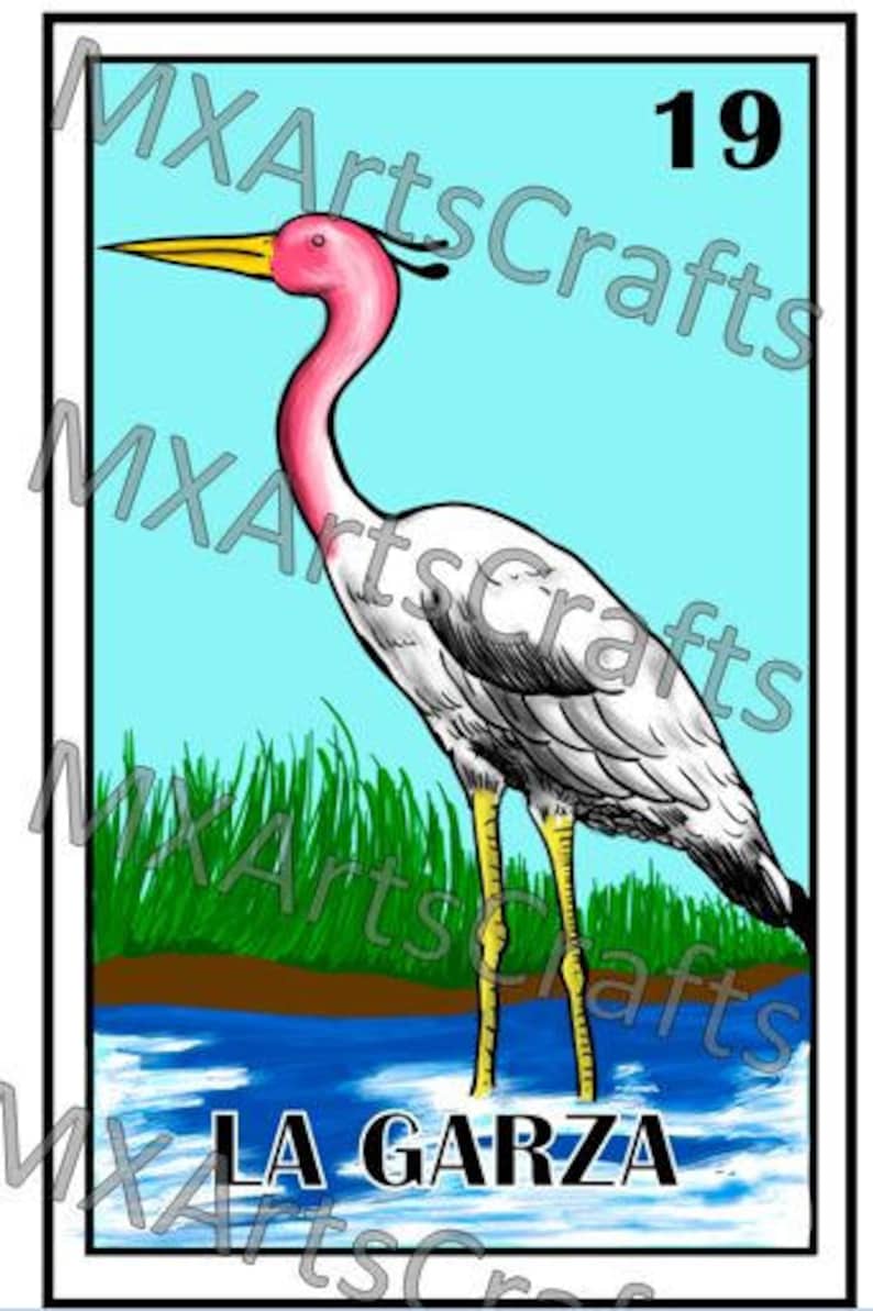 La garza mexican loteria card Mexican bingo Heron card | Etsy