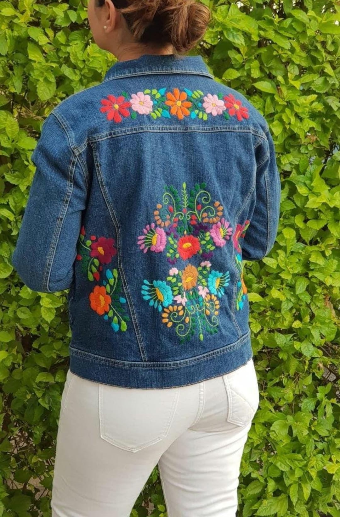 Chaqueta de mezclilla mexicana, chaqueta de mezclilla con flores