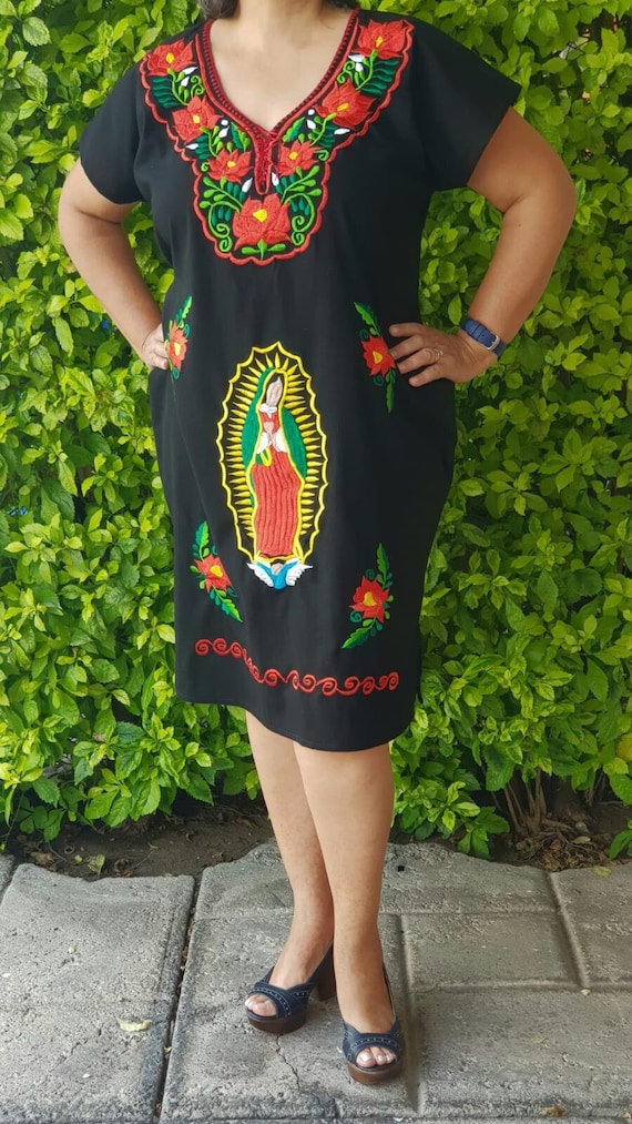 Virgen De Guadalupe Black Dress Plus Size Black Mexican - Etsy Virgen De Guadalupe Black Dress Plus Size Black Mexican - Etsy