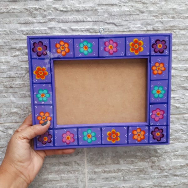 Mexican photo frame, purple flower photo frame, Mexico family picture frame, Mexican talavera photo frame, Mexican Portrait, talavera tile
