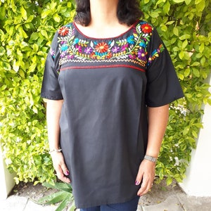 Mexican Embroidery Blouse Mexican Black Plus Size Blouse - Etsy