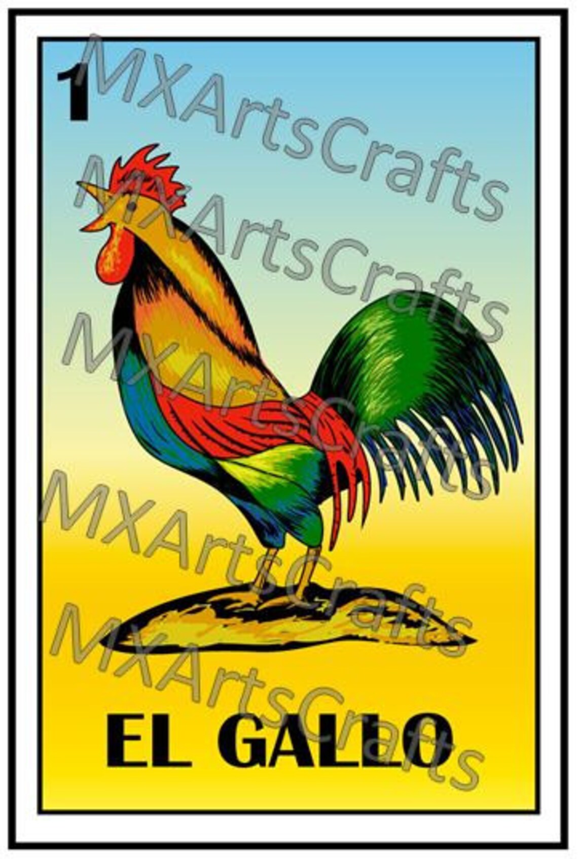 Mexican Loteria El Gallo Loteria Card Country Wall Art the Etsy